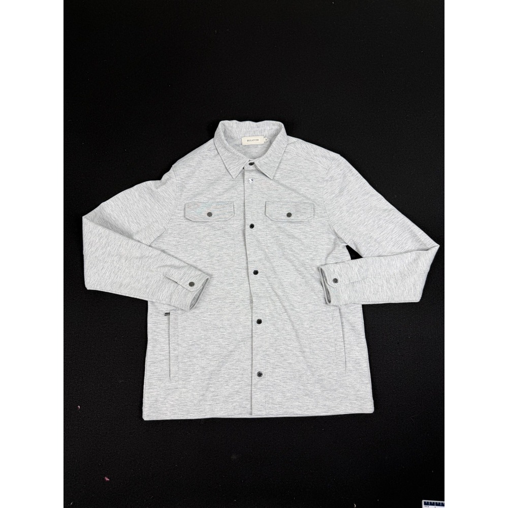 Bugatchi Mens Cement Gray Jersey Knit Snap Front Shacket Jacket HF2425K93 Size M